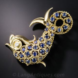 Van Cleef & Arpels Sapphire and Diamond Fish Clip - 1