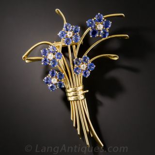 (VCA) Sapphire and Diamond Forget-Me-Not Brooch