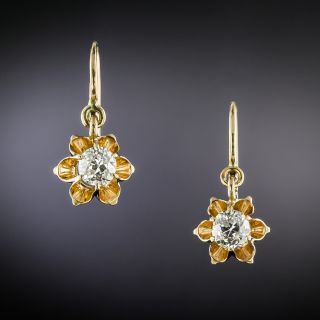 Victorian 1.00 Carat Diamond Buttercup Dangle Earrings  - 2