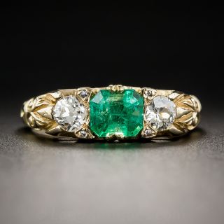 Victorian 1.00 Carat Emerald and Diamond Ring