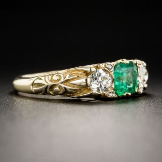 Victorian 1.00 Carat Emerald and Diamond Ring
