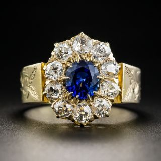 Victorian 1.08 Carat Sapphire and Diamond Halo Ring - 1