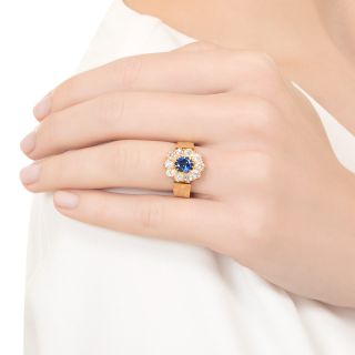 Victorian 1.08 Carat Sapphire and Diamond Halo Ring
