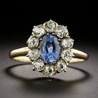 Victorian 1.10 Carat No-Heat Ceylon Sapphire and Diamond Halo Ring - GIA - 2