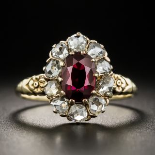 Victorian 1.22 Carat No-Heat Thai Ruby and Diamond Cluster Ring - 1