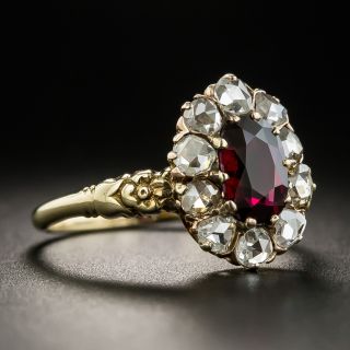 Victorian 1.22 Carat No-Heat Thai Ruby and Diamond Cluster Ring