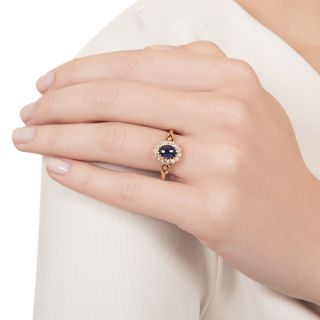 Victorian 1.33 Carat Cabochon Sapphire And Diamond Halo Ring