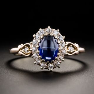 Victorian 1.33 Carat Cabochon Sapphire And Diamond Halo Ring - 2