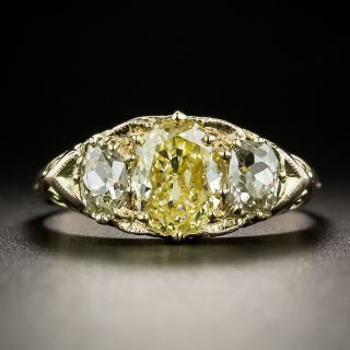Victorian 1.70 Carat Fancy Yellow Oval Diamond Three-Stone Ring - GIA - 2