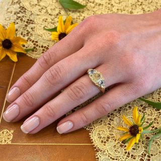 Victorian 1.70 Carat Fancy Yellow Oval Diamond Three-Stone Ring - GIA