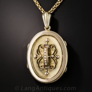 Victorian 14k Gold and Pearl Pendant Locket Necklace