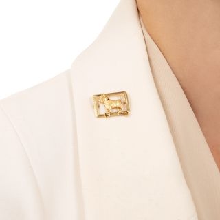 Victorian 14K Scottie Dog Belt Buckle Brooch by Sloan