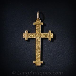 Victorian 15 Karat Gold Two-Sided Engraved Cross