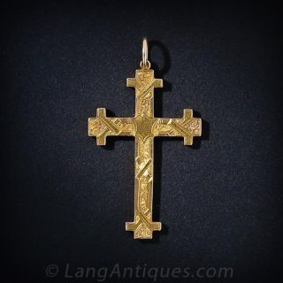 Victorian 15 Karat Gold Two-Sided Engraved Cross