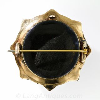 Victorian 15k Bull's-Eye Agate and Enamel Pin