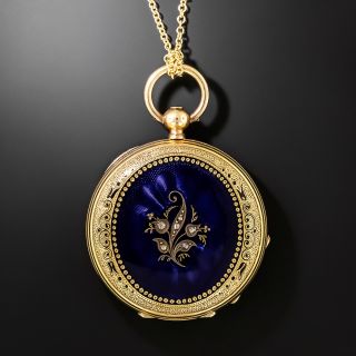Victorian 18K Blue Enamel and Diamond Pendant Watch, by C. Vernez - 1