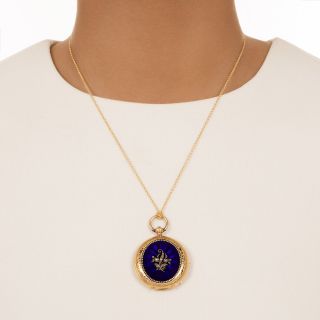 Victorian 18K Blue Enamel and Diamond Pendant Watch, by C. Vernez