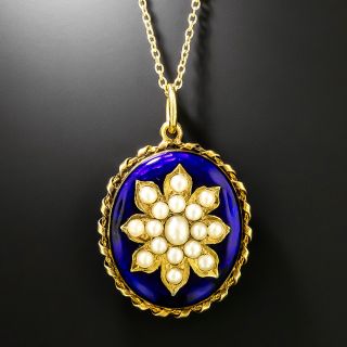 Victorian 18K Blue Enamel and Natural Pearl Locket - 2