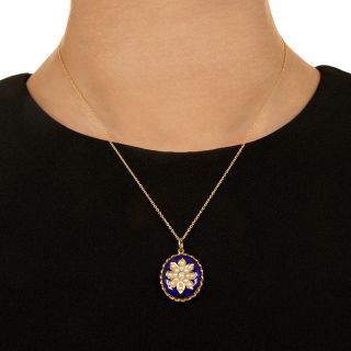 Victorian 18K Blue Enamel and Natural Pearl Locket
