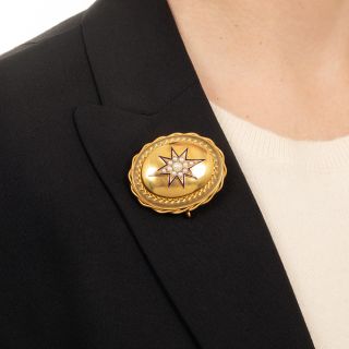 Victorian 18K Blue Enamel and Pearl Star Locket Pendant/Brooch