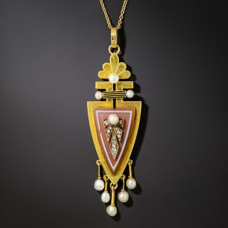 Victorian 18K Carnelian and Pearl and Diamond Pendant - 2