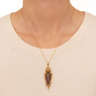 Victorian 18K Carnelian and Pearl and Diamond Pendant