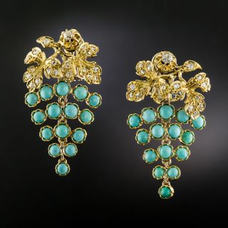Victorian 18K Diamond and Turquoise Grape Cluster Earrings - 3