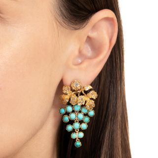 Victorian 18K Diamond and Turquoise Grape Cluster Earrings