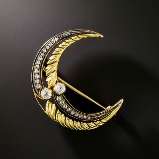 Victorian 18K Diamond Double-Crescent Brooch - 3