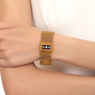Victorian 18K Gold, Diamond and Enamel Mesh Bracelet