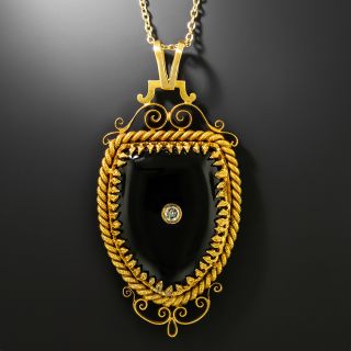 Victorian 18K Onyx and Diamond Locket Pendant - 2
