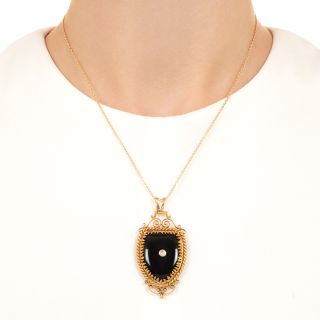 Victorian 18K Onyx and Diamond Locket Pendant