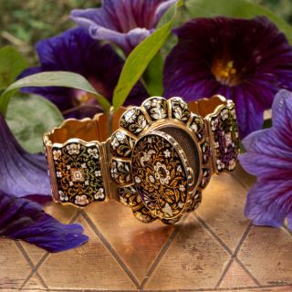 Victorian 18K Swiss Enamel Locket Bracelet