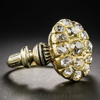 Victorian 18K Yellow Gold Diamond and Enamel Dinner Ring, size 7 1/4