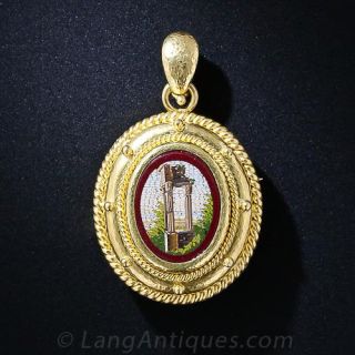 Victorian 19K "Grand Tour" Micro-Mosaic Brooch/Enhancer by Elizabeth Locke - 2