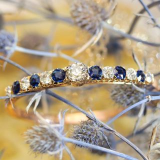Victorian 2.09 Carat Center Diamond and No-Heat Sapphire Bangle Bracelet - GIA