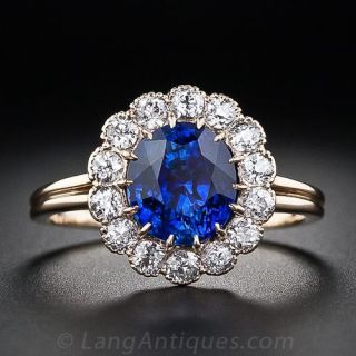 Victorian 2.45 Carat Sapphire and Diamond Ring