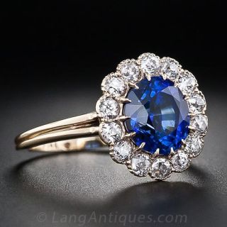 Victorian 2.45 Carat Sapphire and Diamond Ring