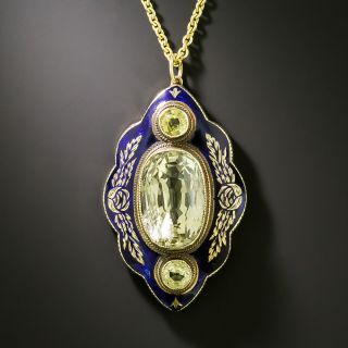 Victorian 20.00 Carat No-Heat Yellow Sapphire and Enamel Pendant - GIA - 2