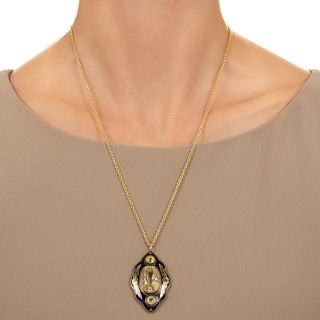 Victorian 20.00 Carat No-Heat Yellow Sapphire and Enamel Pendant - GIA