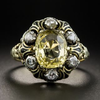 Victorian 3.10  Ct. No-Heat Yellow Sapphire Diamond and Enamel Ring 