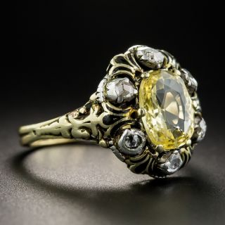 Victorian 3.10  Ct. No-Heat Yellow Sapphire Diamond and Enamel Ring 