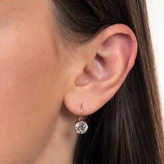 Victorian 3.23 Carat Total Weight European-Cut Diamond Drop Earrings - GIA