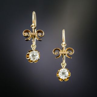Victorian .50 Carat Total Weight Diamond Drop Earrings - 2