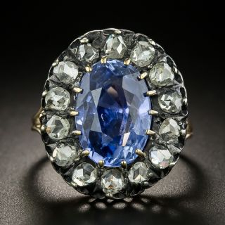 Victorian 6.27 Carat Oval No-Heat Sapphire and Diamond Ring - GIA - 2