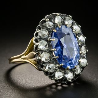 Victorian 6.27 Carat Oval No-Heat Sapphire and Diamond Ring - GIA