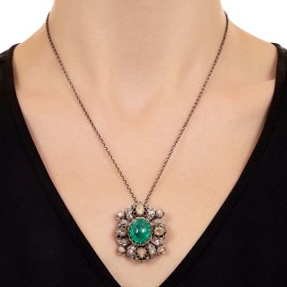 Victorian 7.50 Carat Colombian Emerald and Diamond Pendant - GIA