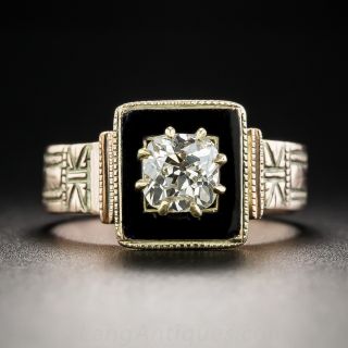 Victorian .70 Carat Diamond Rose Gold and Black Enamel Solitaire