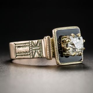 Victorian .70 Carat Diamond Rose Gold and Black Enamel Solitaire