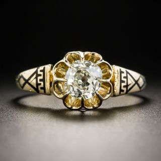 Victorian .70 Carat Solitaire with Enamel Shoulders  - 1